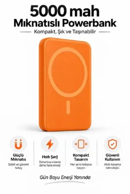 MOVİXA 5000 Mah MagSafe Manyetik Kablosuz Powerbank – iPhone Uyumlu, Hızlı Şarjlı Taşınabilir Şarj Cihazı