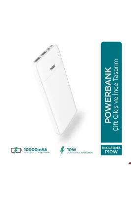 Phixi Basic P10 10000mAh Powerbank 10W - 2 Port LED Gösterge - Taşınabilir Şarj Cihazı