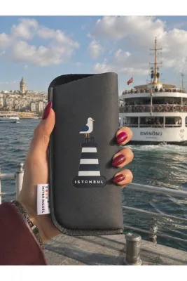 Mitbringsel İstanbul Hatırası Koleksiyonu İstanbul Martısı Gri Neopren Gözlük Kılıfı | Hediyelik ve Koruyucu Tasarım