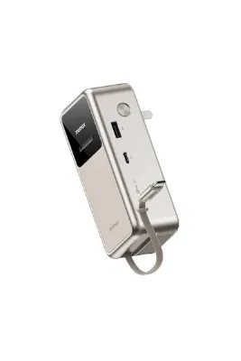 Momax 45W 3'ü 1 Arada 10.000 mAh GaN Powerbank ve Şarj Adaptörü, Geri Çekilebilir USB-C Kablolu