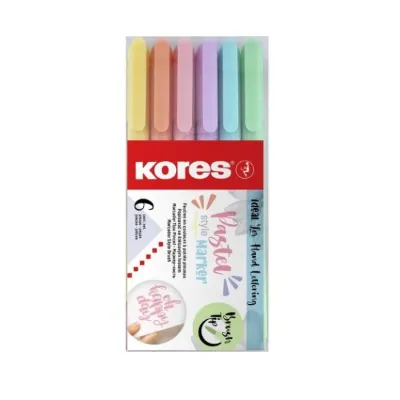 Kores Fırça Uçlu Pastel Markör Kalem 6 Renk