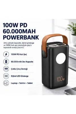 hızlı store Powerbank 100W PD 60000mAh Ultra Yüksek Kapasiteli Çoklu Çıkışlı Dijital Göstergeli Hızlı Taşınabili
