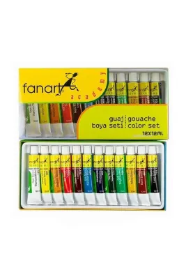 Fanart Guaj Boya Academy Set 12 Renk 12 ml 1 Paket Guaj Boya 12 li Seti Tüpte