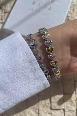PALMMAMA Zarif Minimal Kalp Gümüş Zirkon Taşlı Bileklik