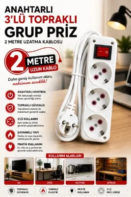 modalonga size ne lazım? Anahtarlı 3lü Topraklı Grup Priz - 2 Metre - ÖNDER