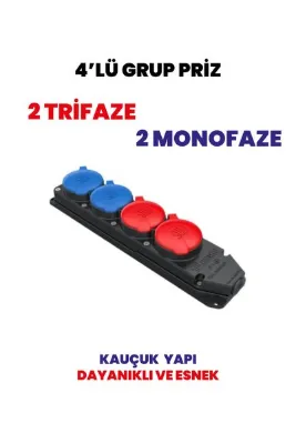 Byes Dörtlü grup priz 2 trifaze 2 monofaze kauçuk priz (2 ADET 3X25A (3P+E) 380V - 2 adet 1X16A 220V)