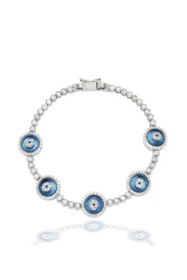 Brezza Lusso Jewelry 925 Ayar Nazar Boncuklu Beş Taşlı Suyolu Kadın Bileklik