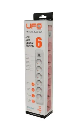 UFO Akım Korumalı Grup Priz 2 Mt Pembe 6’lı Ve 2’li Usb Şarj Aleti 2500 Watt