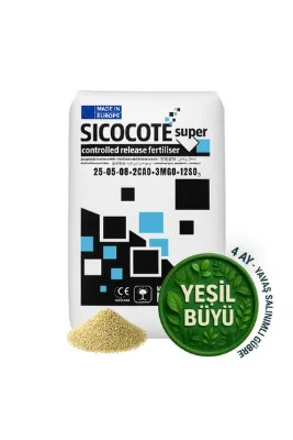 Sico Sıcocote® Super Kontrollü Salınımlı Gübre 25-5-8 + 2cao + 3mgo + 12SO₃ | 3-4 Ay Etkili | 25KG