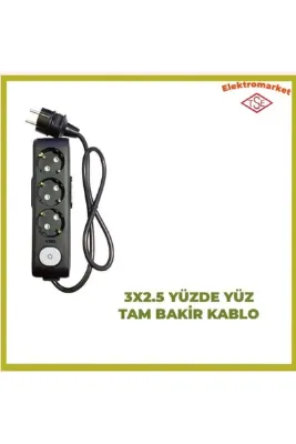 VİKO Multi-let 3 'lü 1 Metre Anahtarlı Topraklı Çocuk Korumalı (3x2.5 TTR TAM BAKIR HES kablo KALIN KABLOLU)