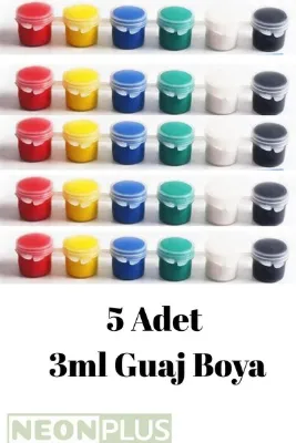 NEON PLUS 5 Adet 3ml Guaj Boya, Etkinlik Boyama, KırmızıSarıMaviYeşilBeyaz