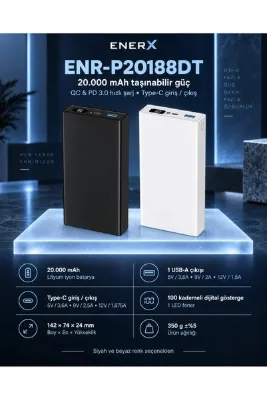 ENERX eNerRX ENR-P20188DT 20.000 mAh 22.5 Watt Dijital Göstergeli Siyah