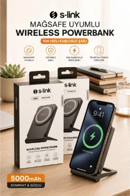 banker S-link P115 5000mah PRM PD20W Magsafe 15W Kablosuz standlı powerbank