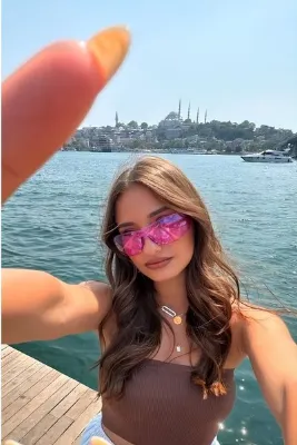 MACERATİ Milenyum Y2k Unisex Tasarım Pembe Güneş Gözlüğü