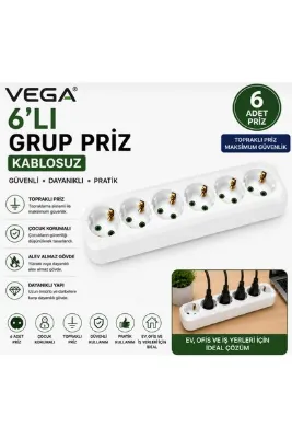 VEGA 6'li Kablosuz Grup Priz Topraklı Priz Çoğaltıcı Priz Girişi Yoktur Kablo Yoktur