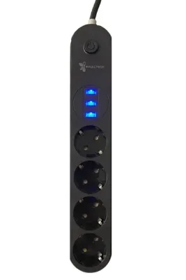 Buffer ® 4'lü Siyah Anahtarlı 3 Usb Li Akım Korumalı Topraklı Çocuk Korumalı Grup Priz 2 Metre