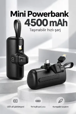 Tinytek EIMA P23 Lightning ve Type-C Uyumlu 4500 mAh Mini Powerbank - Dijital Ekranlı Kablosuz Taşınabilir Şarj Cihazı
