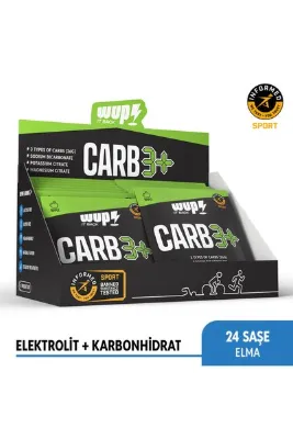 Water Up WUP Carb3+, Sodyum, Potasyum, Magnezyum, 3 Tip Karbonhidrat, Elma Aromalı, 24 Saşe, Toz Efervesan
