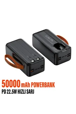EXENAR 50.000 mAh Hızlı Şarj PD 22.5W Taşıma Askılı Powerbank 4x USB 2x Type-C Kendinden Kablolu Powerbank