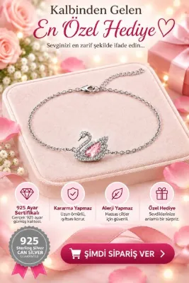 CAN SİLVER 925 Ayar Gümüş Pink Swan Kuğu Kadın Bileklik- Gümüş kuğu bileklik- Gümüş Kadın Bileklik