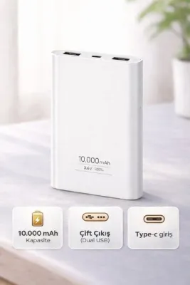 TEKNOAS İLETİŞİM 10.000 mAh Powerbank – 2 USB Çıkışlı / Type-c / Taşınılabilir şarj aleti