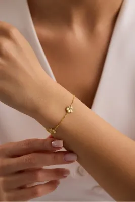 Nereze 925 Ayar Gümüş Gold Kaplama 3'Lü Minimal Kırçiçeği Bileklik