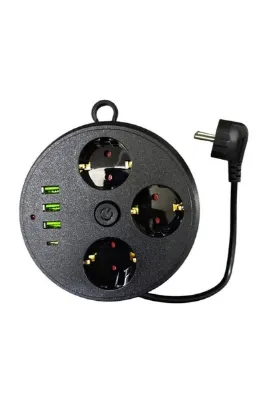 Skygo 3 Lü Akım Korumalı Priz Makaralı Anahtarlı 16A 4000 Watt 3 X Usb - 1 Type-C 3395