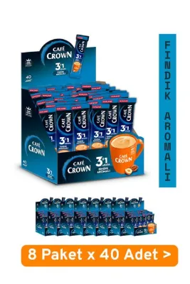 Cafe Crown 8 Kutu 3'ü 1 Arada Fındıklı Kahve 18g x 40 Adet ( 320 Adet )
