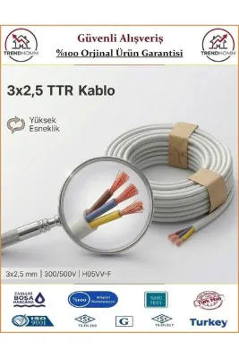 Trendhomm 3x2,5 TTR Elektrik Kablosu - Uzatma Ara Kablo - 2 Metre