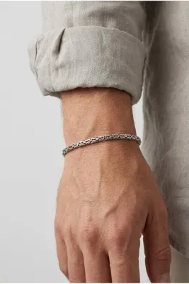 Ari Jewelry 925 Ayar Gümüş Erkek Kral Zincir Bileklik 3.5 mm 21.5 cm Oksitli Model