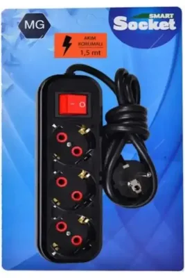 Smartscoo ⚡ Smart Socket 1.5 Metre Akım Korumalı Anahtarlı Priz – Güvenli Çoklu Priz 🔌