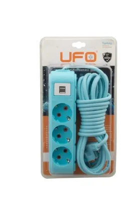 UFO Akım Korumalı Grup Priz 1.5 Mt Mavi 3’lü Ve 2’li Usb Şarj Aleti 2500 Watt