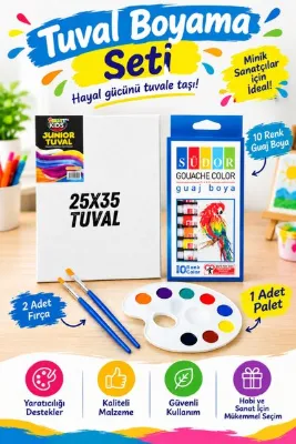 Arthobi Guaj Boya Seti 25x35 Tuval, 10 Renk Boya, Palet Ve 2 Adet Fırça