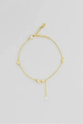 So CHIC... Taşlı Çiçek 18 Ayar Sarı Altın Kaplama 20 Cm Gümüş Minimal Bileklik