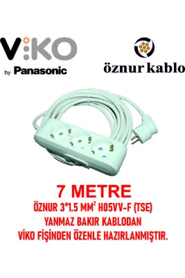 VİKO 3LÜ 7 METRE ÖZNUR KABLO 3*1,5 BAKIR KABLODAN YANMAZ KALİTELİ UZUN ÖMÜRLÜ