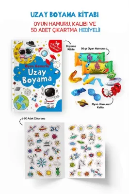 Uzay Boyama Kitabı - Oyun Hamuru Kalıbı ve 50 Adet Çıkartma Hediyeli 3 + Yaş
