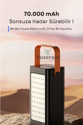 Yussraw 70.000 Mah Dijital Göstergeli Gerçek 70.000 Mah 22.5w Pd Hızlı Şarj Işıklı Kamp Powerbank