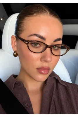 Sun Pearl WAVES Leopar Desenli Şeffaf Camlı Oval Cat Eye Kadın Gözlük Retro Vintage Tasarım Gold Detaylı Kahverengi Çerçeve