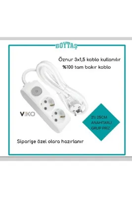 VİKO 2'li ANAHTARLI TOPRAKLI GRUP PRİZ / ÖZNUR 3*1.5 KABLO KULLANILIR / 0.25 CM