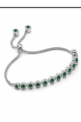 Feays Silver Yeşil Taşlı Asansörlü Gümüş Bileklik