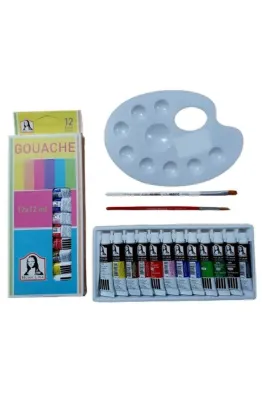 Glanart 12 renk guaj boya seti ipek fırçalı oval paletli 12x12 ml