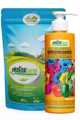 EkosolFarm Salon ve Balkon Bitkileri Gübre Seti Katı, Sıvı Solucan Gübresi Set Ürün Bitki Besleyici