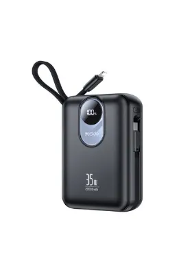Yesido Dijital Göstergeli 20.000 mAh 35W Hızlı Şarj Destekli Kendinden Çift Kablolu Powerbank