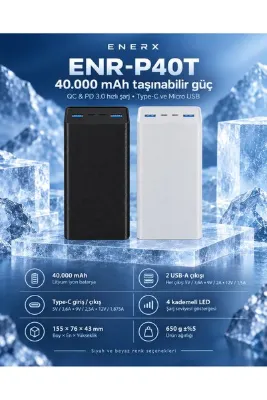 ENERX ENR-P40T 40.000 mAh 22.5Watt Hızlı Şarj Powerbank – Siyah