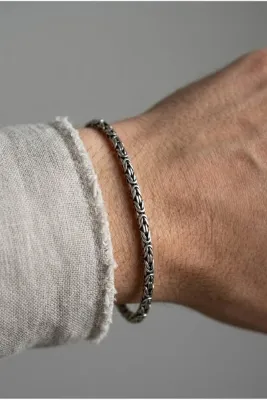 Ari Jewelry 925 Ayar Gümüş Kral Zincir Bileklik 2.7 mm 20.5 cm Oksitli Bizans Model