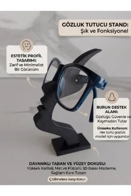 STRAWLİN MAISON Siyah Minimalist Yüz Profil Tasarımlı Gözlük Standı – Masa Üstü Dekoratif Gözlük Tutucu
