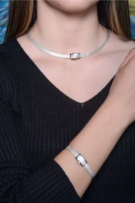 Aquamarine 3 Sıra Bilezik 3 Sıra Gerdanlık Gümüş Trabzon Hasır Set