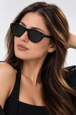 LUPİX Unisex Retro Oval Güneş Gözlüğü Siyah Çerçeve Siyah i Cam Şık Tasarım