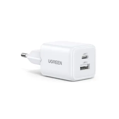 Ugreen 65006 20W GaN Hızlı Şarj Cihazı Type-C QC PD 1xUSB-C 1xUSB-A Beyaz