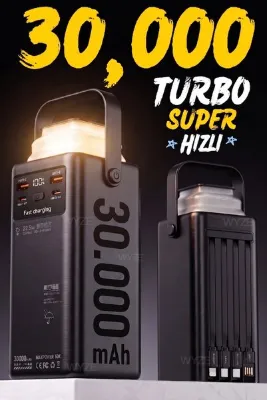 Wyze 30.000 mAh 22,5W/PD Hızlı Şarj Kendinden Kablolu ve Şarj Göstergeli Taşınabilir Powerbank